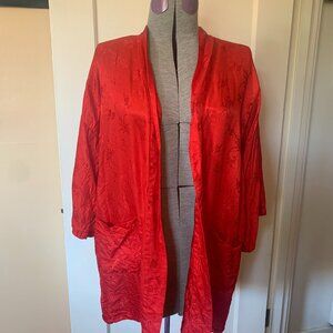 Red Lotus Silk Robe Kimono Sz S Chinese Jacquard Pockets (no belt) Boho Hippie